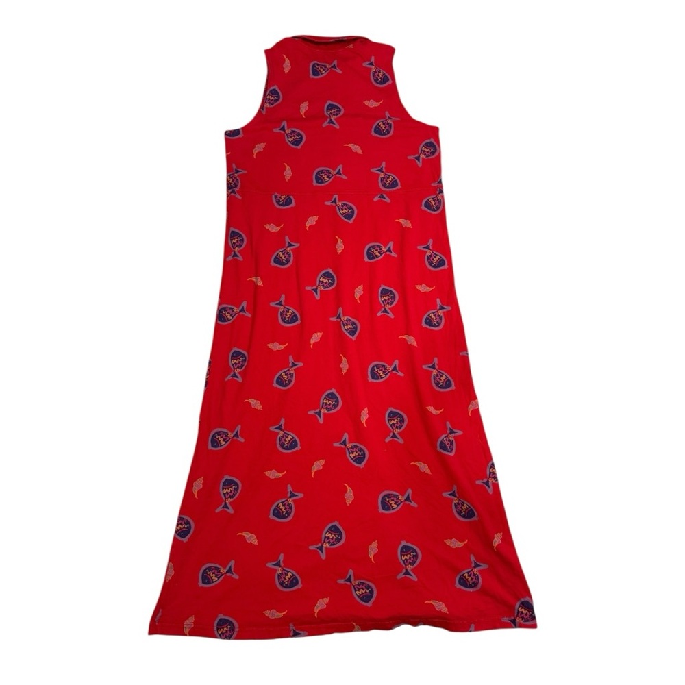 Vintage Red Fish Tackle Printed Polo Collared Maxi Dress by Zip Code - Picture 4 of 8